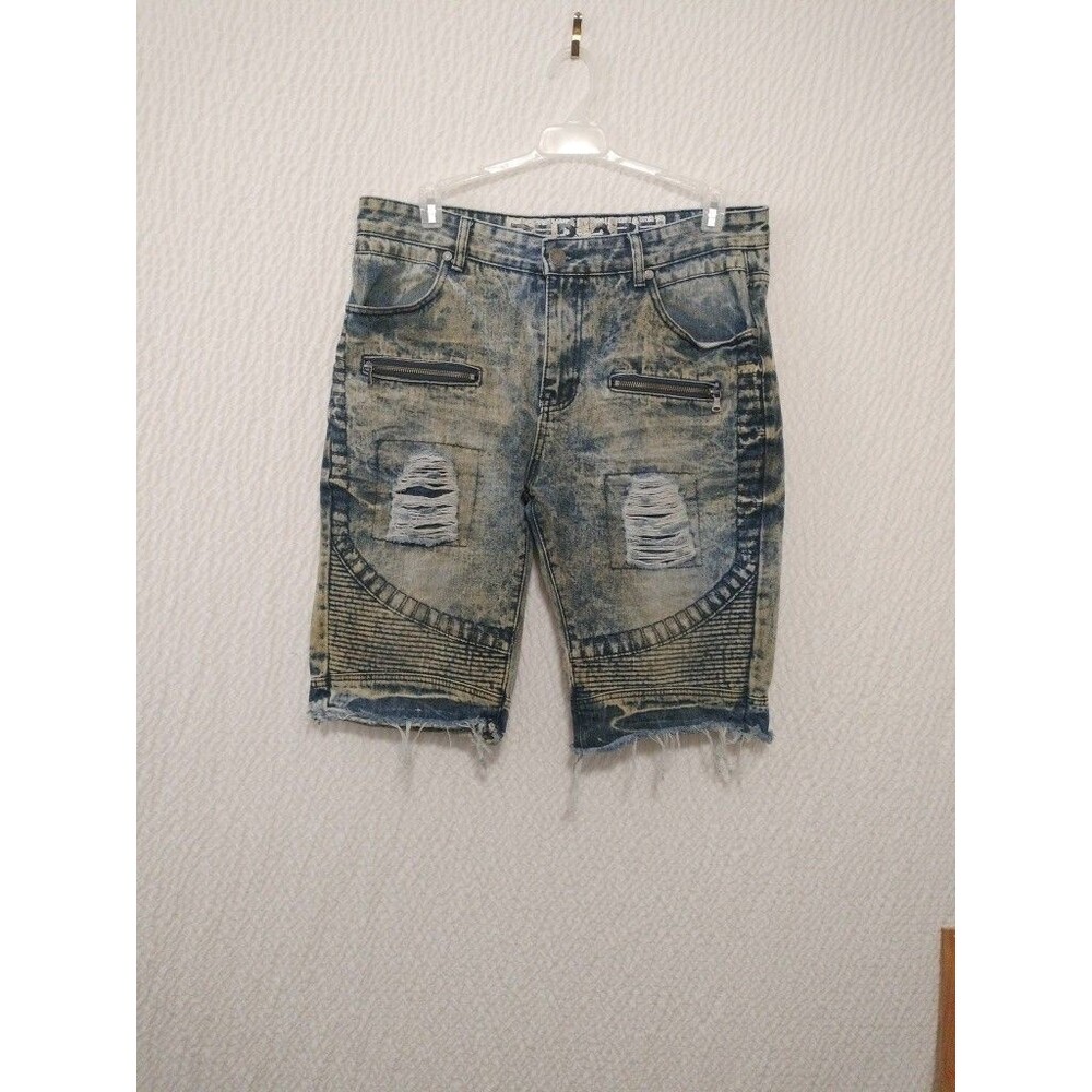 Red Ape Denim Shorts Men's 36 Blue Distressed Y2K Streetwear Hip Hop Style